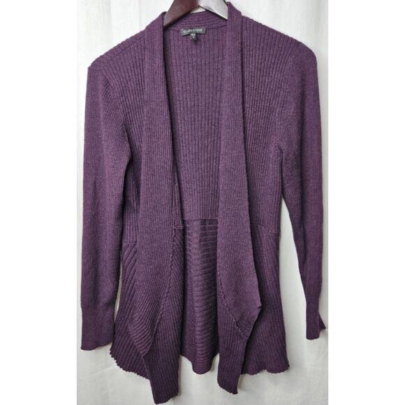 Eileen Fisher Sweaters - EILEEN FISHER Purple Sz XS Stretchy Ribbed Merino Wool Roomy Waterfall Sweater